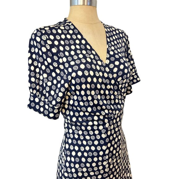 Lilly Pulitzer Womens Navy & White Citrus Print Wrap Dress Silk Size 14 - Picture 4 of 6